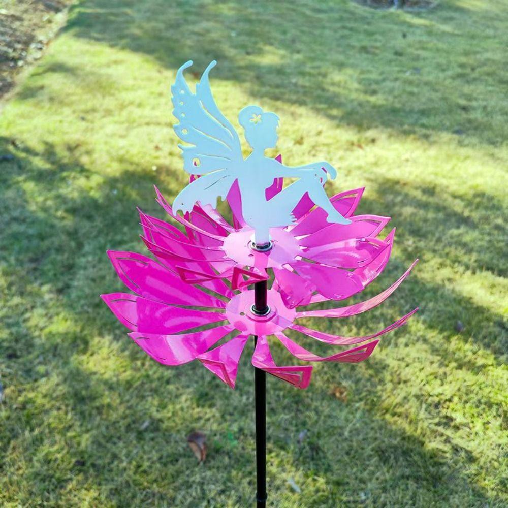 Detachable Garden Flower Fairy Sculpture Iron Art Metal Windmill Wind Spinner  Park
