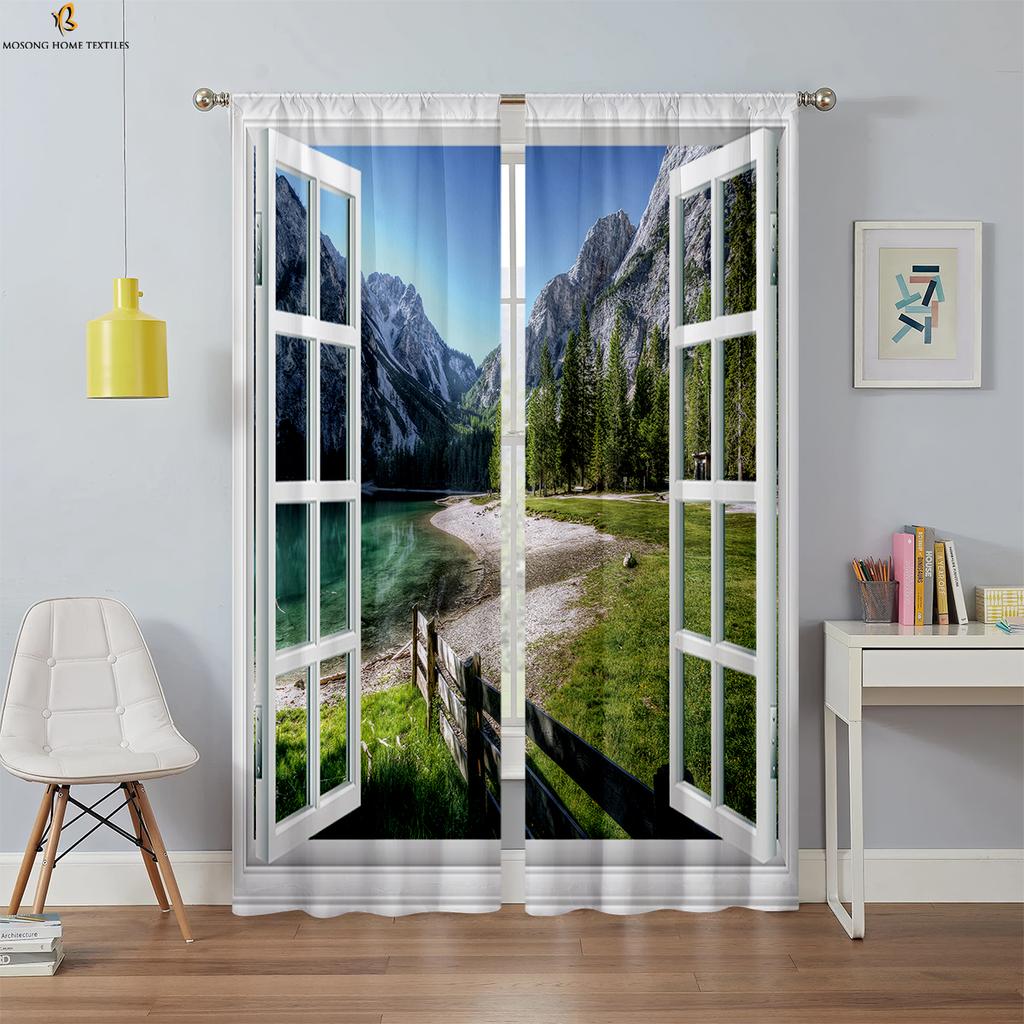 3D Printed Curtains With High Quality Black Silk Blackout Heat Insulation Curtains For Bedroom, Study And Living Room 2PCS