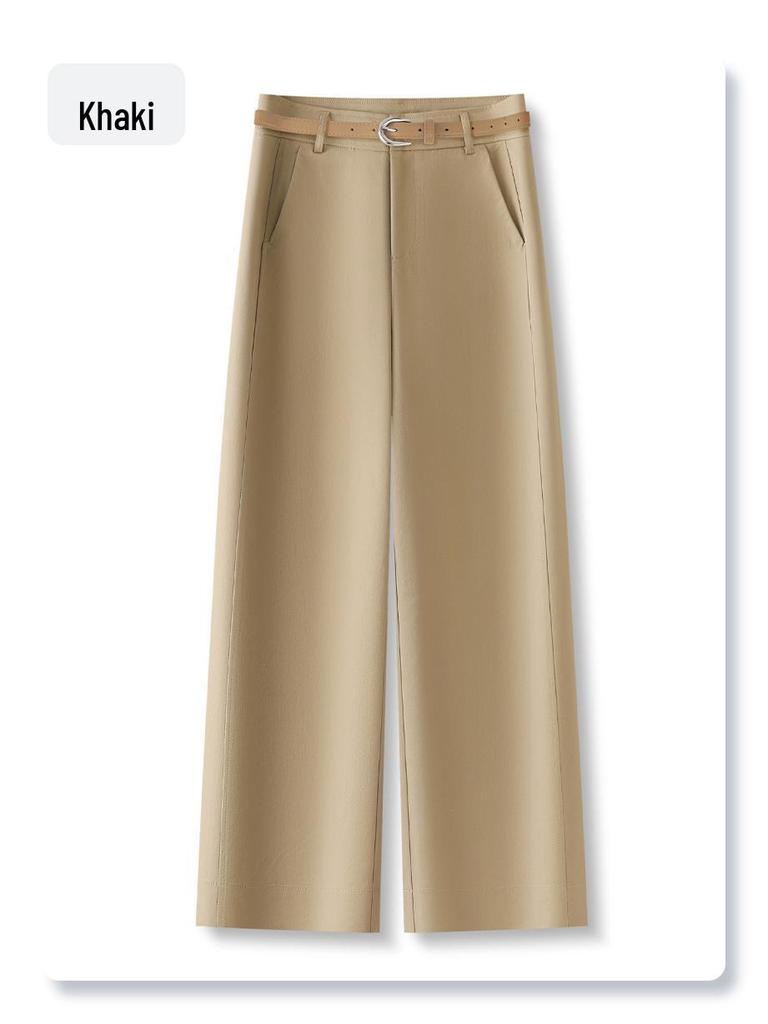 Women's Beige Tencel Cotton High Waist Wide Leg Pants - Slimming Petite Nine-Point for Spring and Autumn 2025
