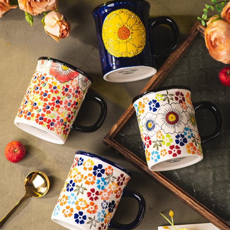 Ceramic Cup Vintage Handmade Flower Coffee Mug Home Office Afternoon Tea Breakfast Milk Mug Ceramic Tea Mug Birthday Gift 2025