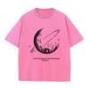 New Heavyweight Pure Cotton Washed TShirt Loose Oversize Retro Distressed Street Style Moon Print Short Sleeve Base Layer