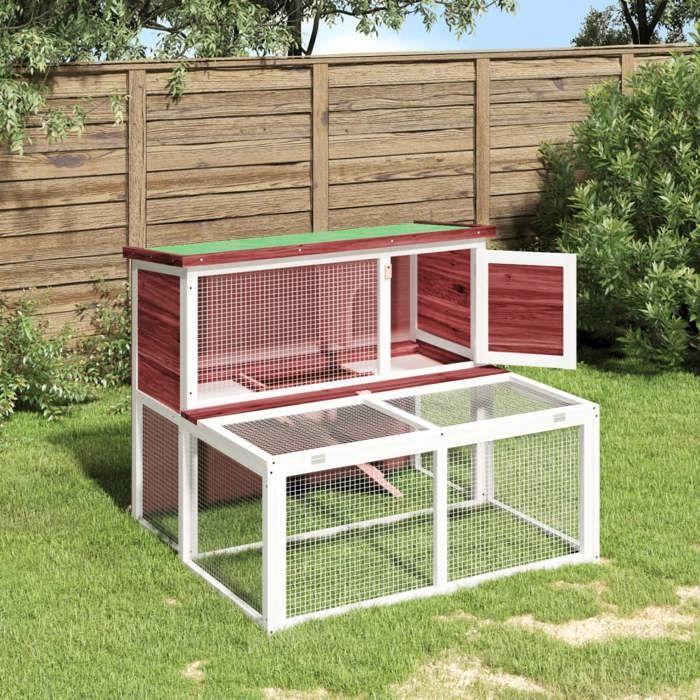Clapier / cage à lapin - Maison Exclusive - Bois pin massif - 2 niveaux avec nichoir et rampe - 102 x 90 x 84,5 cm