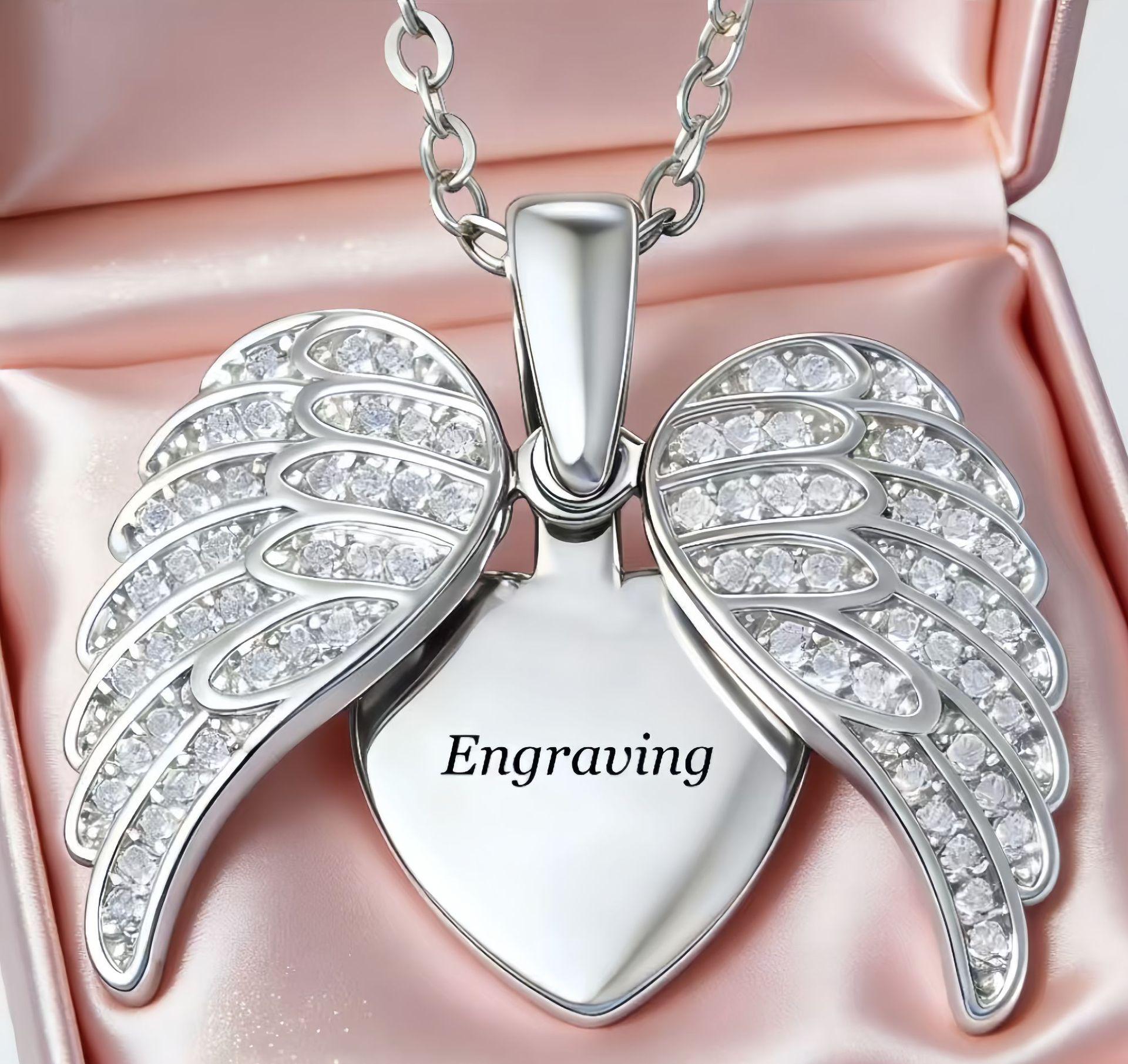 Engravable DIY Heart & Angel Wings Necklace - Custom European & American Style.