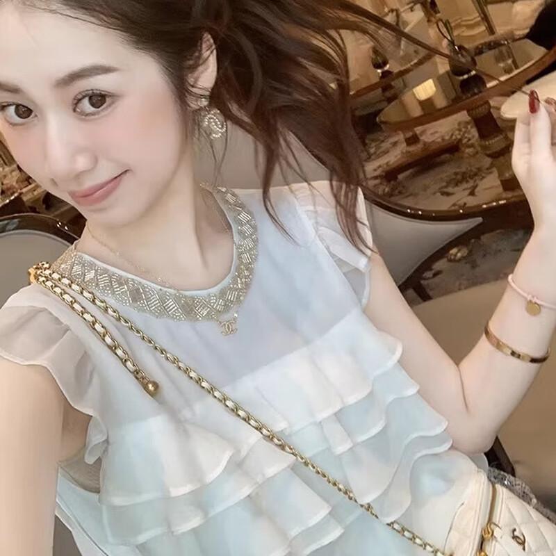 Elegancka damska bluzka z szyfonu z falbankowymi rękawami