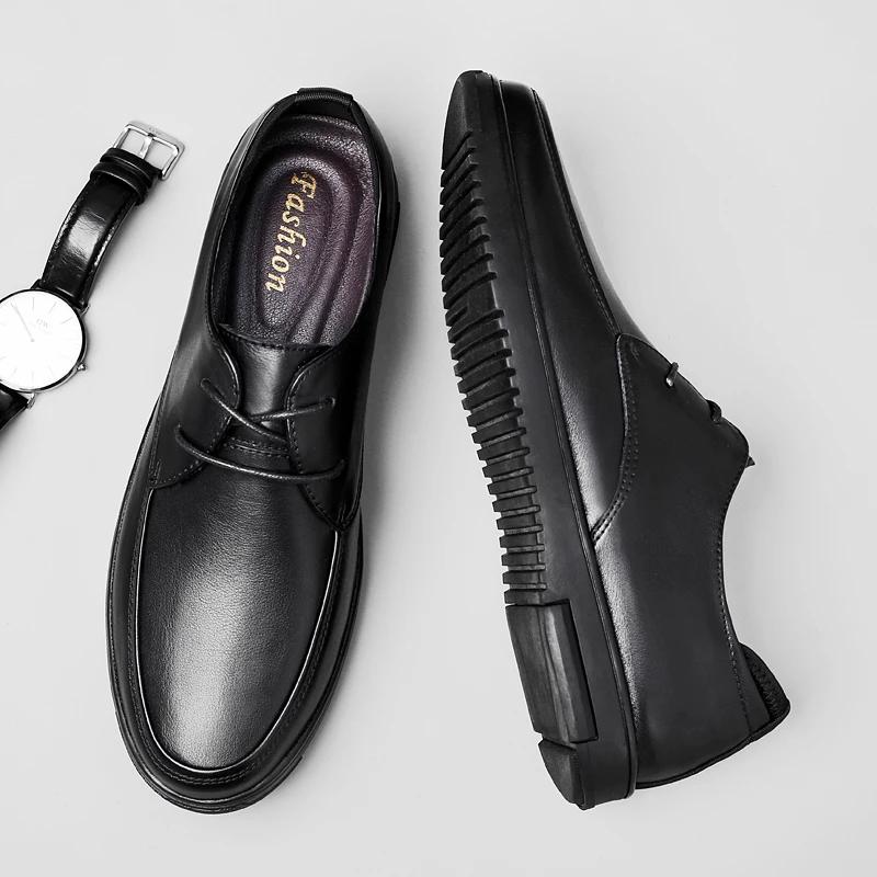 Модная весенне-осенняя простая мужская модельная обувь с острым носком и увеличивающей — фото 3