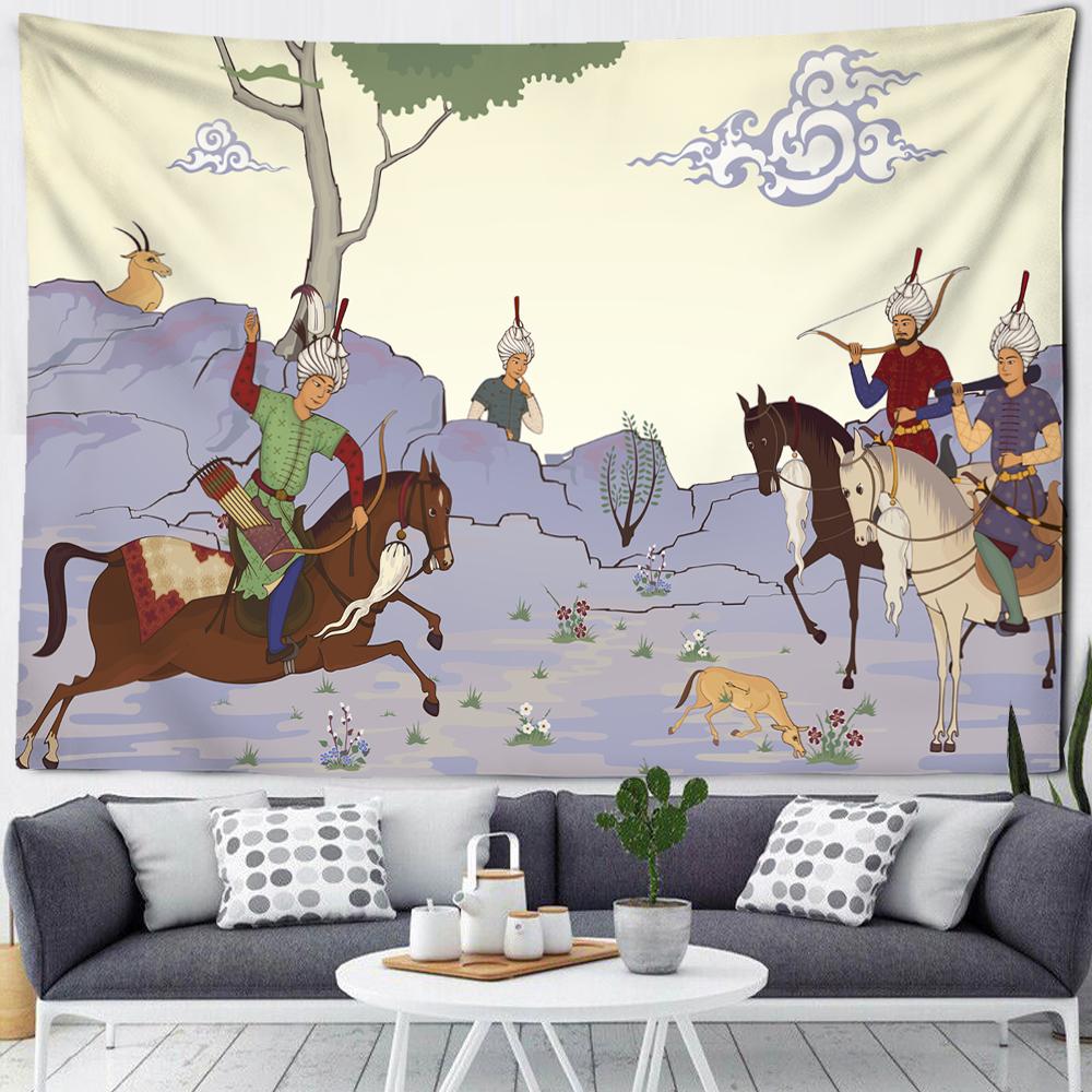 Stará kultura Tištěná Hippie Tapiserie Nástěnná Krytina Domácí Dekorace Vintage Tapiserie Středověký Válečník Tapiserie Nástěnná Závěsná