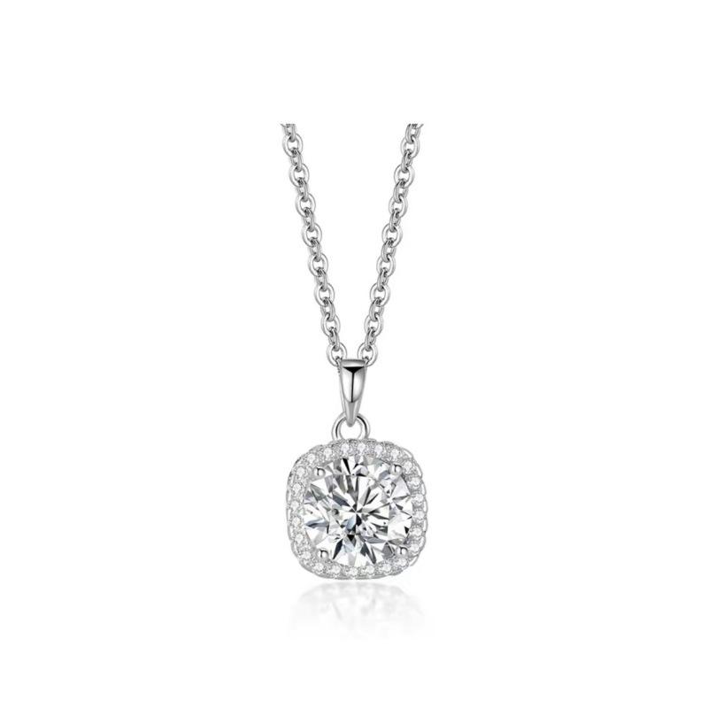

S925 Sterling Silver Cube Necklace Elegant Moissanite 1 Carat 50 Points Fashion Daily Wear 925 / option 1 белый
