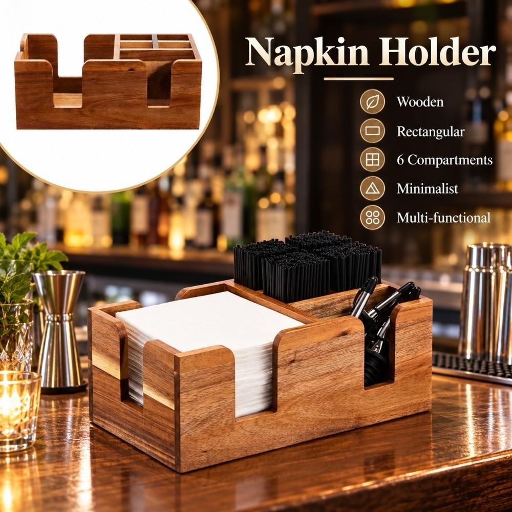Rectangular Bar Straw Organizer Wooden Bar Tool Storage Stand Tissue Storage Box Home Decoration