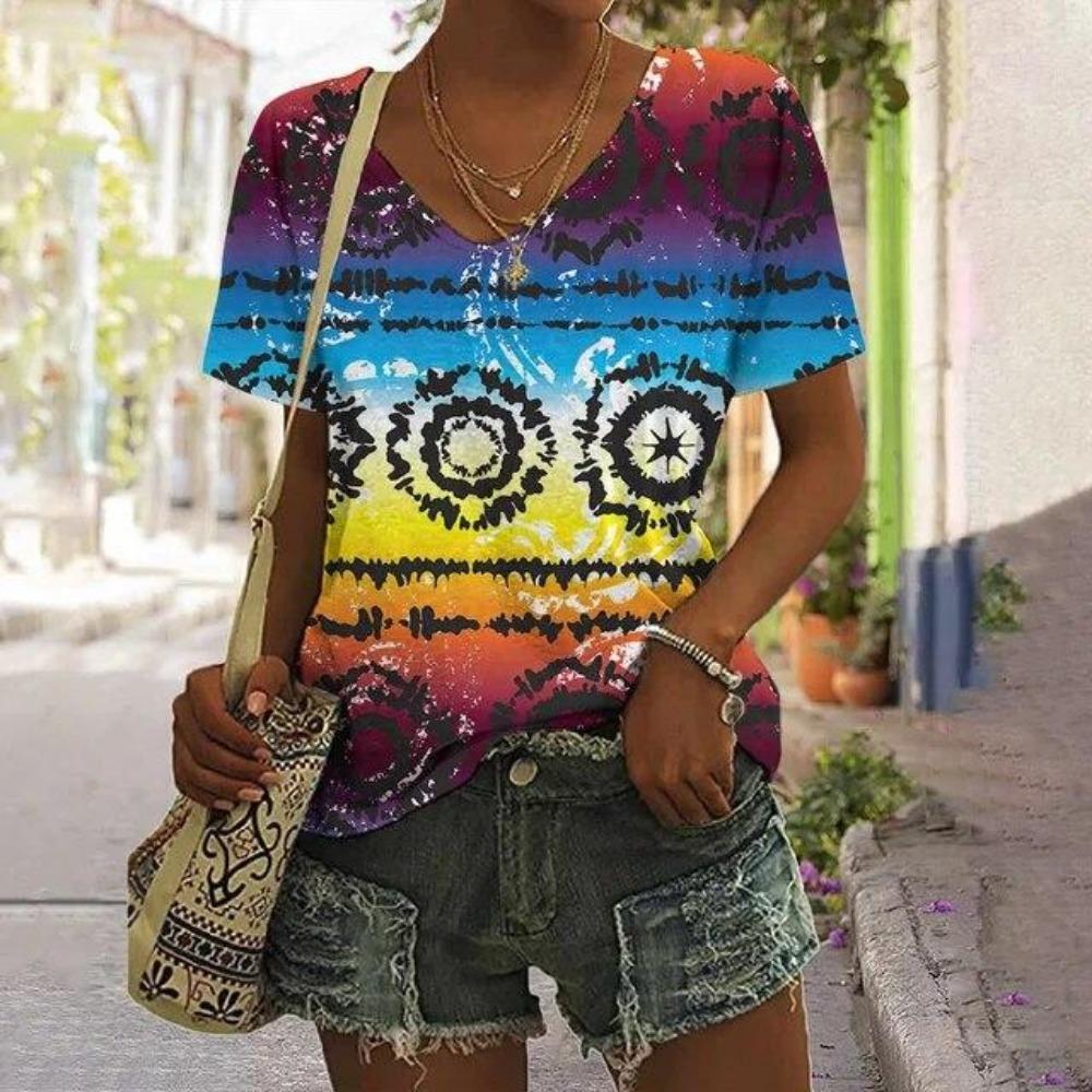 Camisetas Vintage Tie Dye de Verano Estampado 3D Moda Mujer Cuello en V Manga Corta Camiseta Y2K Camisetas Casuales Harajuku Tops Ropa Femenina