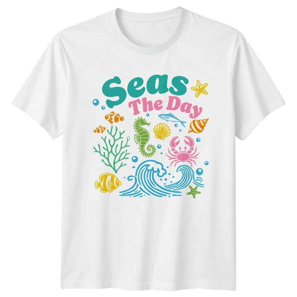 Seas The Day Marine Life Ocean Unisexs TShirt Unisexs Tee Graphic Top S