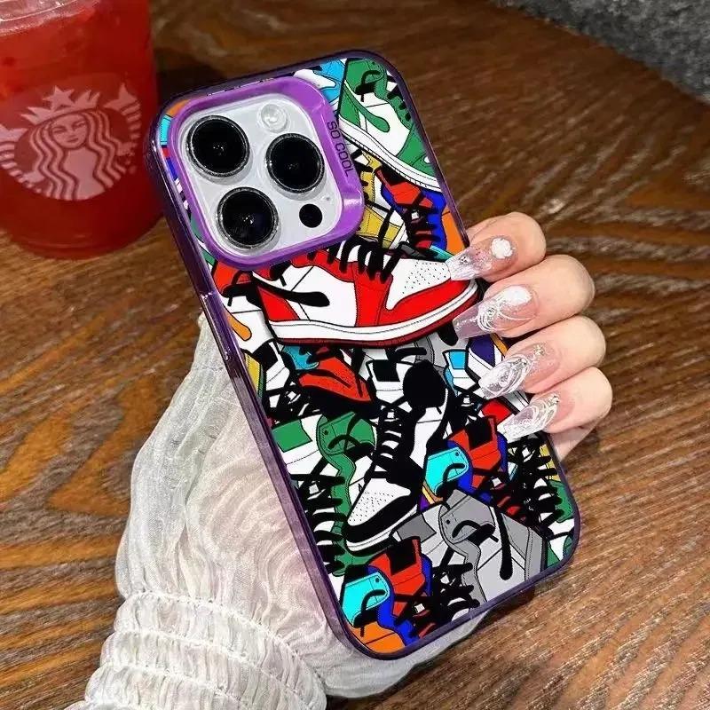 Модный Чехол-Кейс с Рисунком Кроссовок для iPhone 16 12 13 mini 11 14 15 Pro Max Xs XR 7 8 Plus Двухслойная Защитная Крышка из Жесткого Пластика для Мужчин Парней iPhone XR