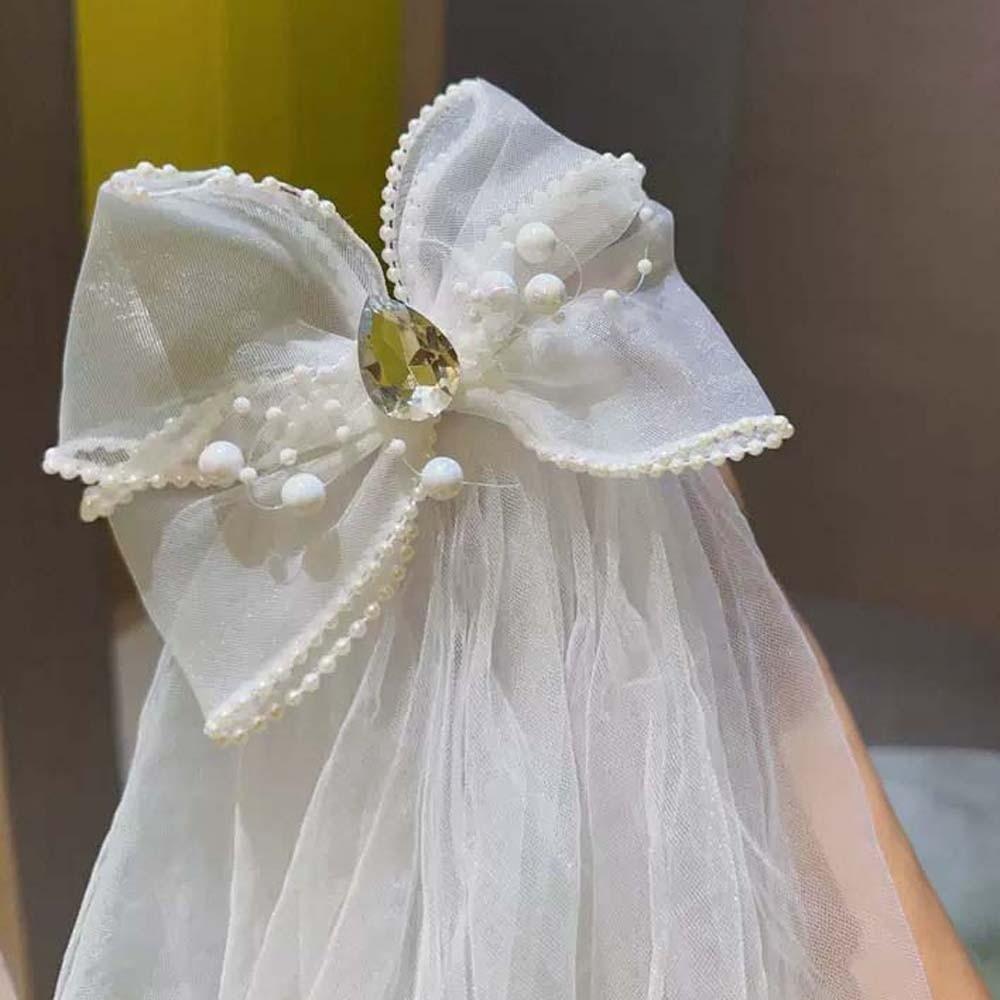 White Girls Head Gauze Bow Bridal Tulle Fashion Veil Hair Clip  Hairpins