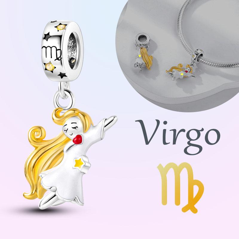 Copper Charms Luminous 12 Constellations Pisces Aquarius Aries Pendants Fit Original Pan Bracelet Diy