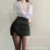 Domira Erotic Lingerie Sexy See-through Low Neckline Showing Chest Hip Skirt Secretary Uniform Suit Temptation Professional Attire