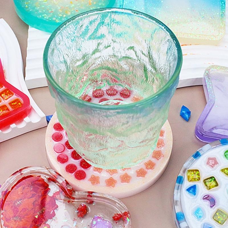 Heart Coaster Molds Round Silicone Coaster Molds Cup Mat Mold Pentagram Epoxy Casting Mold for Resin Coaster Home Decor