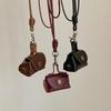Mini Leather Coin Purse Pendant Necklace for Women Vintage Adjustable Leather Rope Sweater Chain Necklace Jewelry Gifts
