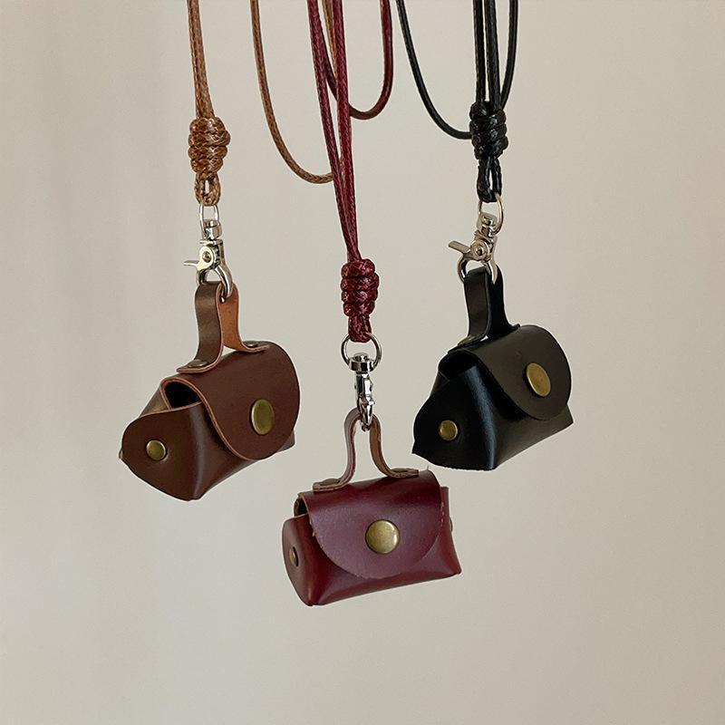 Mini Leather Coin Purse Pendant Necklace for Women Vintage Adjustable Leather Rope Sweater Chain Necklace Jewelry Gifts