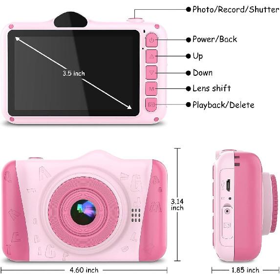 Kids Camera for Kids 3-10 Year Olds, 12MP HD Kids Digital Camera with 3.5'' Large Screen & 8X Digital Zoom, Children Camera Toys for Boys Girls with