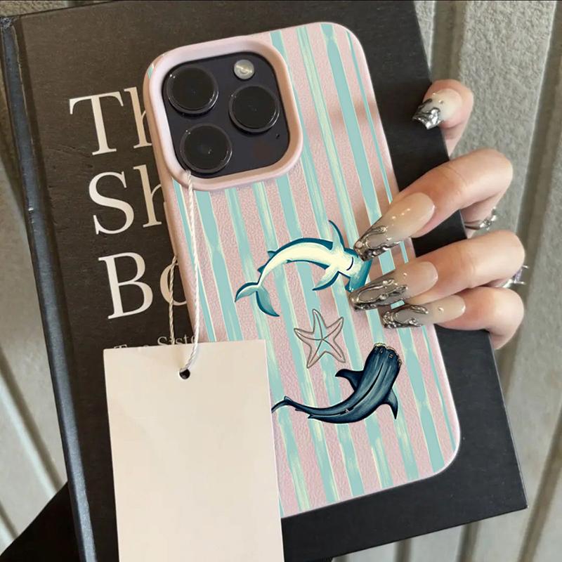 

Striped Whale Shark Pattern Lychee Texture Silicone Phone Case For iPhone 11 12 13 14 15 16 17 Pro Max 15 Plus 17 Air Soft Cover iPhone Air