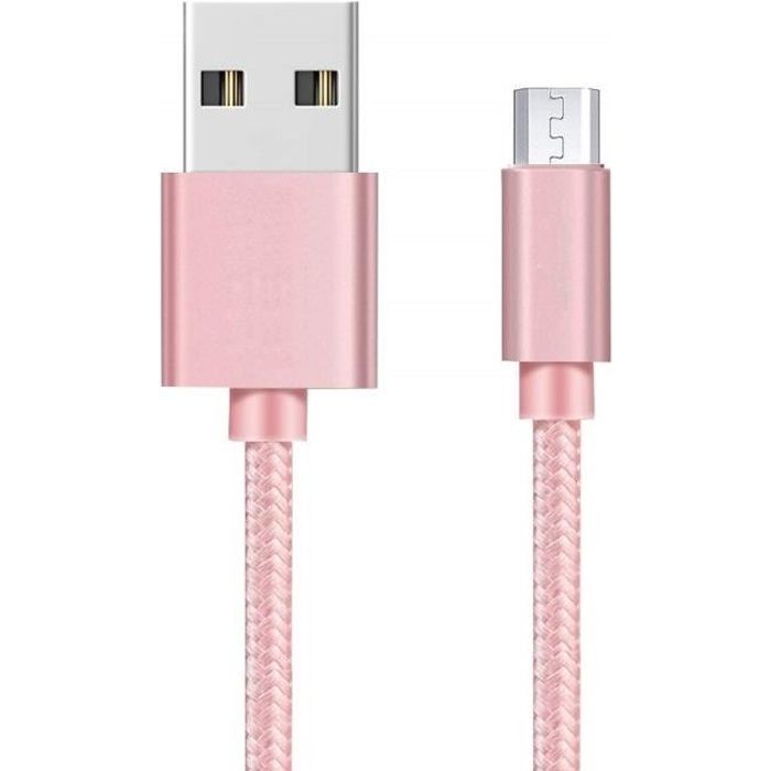 Câble Micro USB - Phonillico® - Nylon Tressé - Rose - Compatible Samsung Galaxy