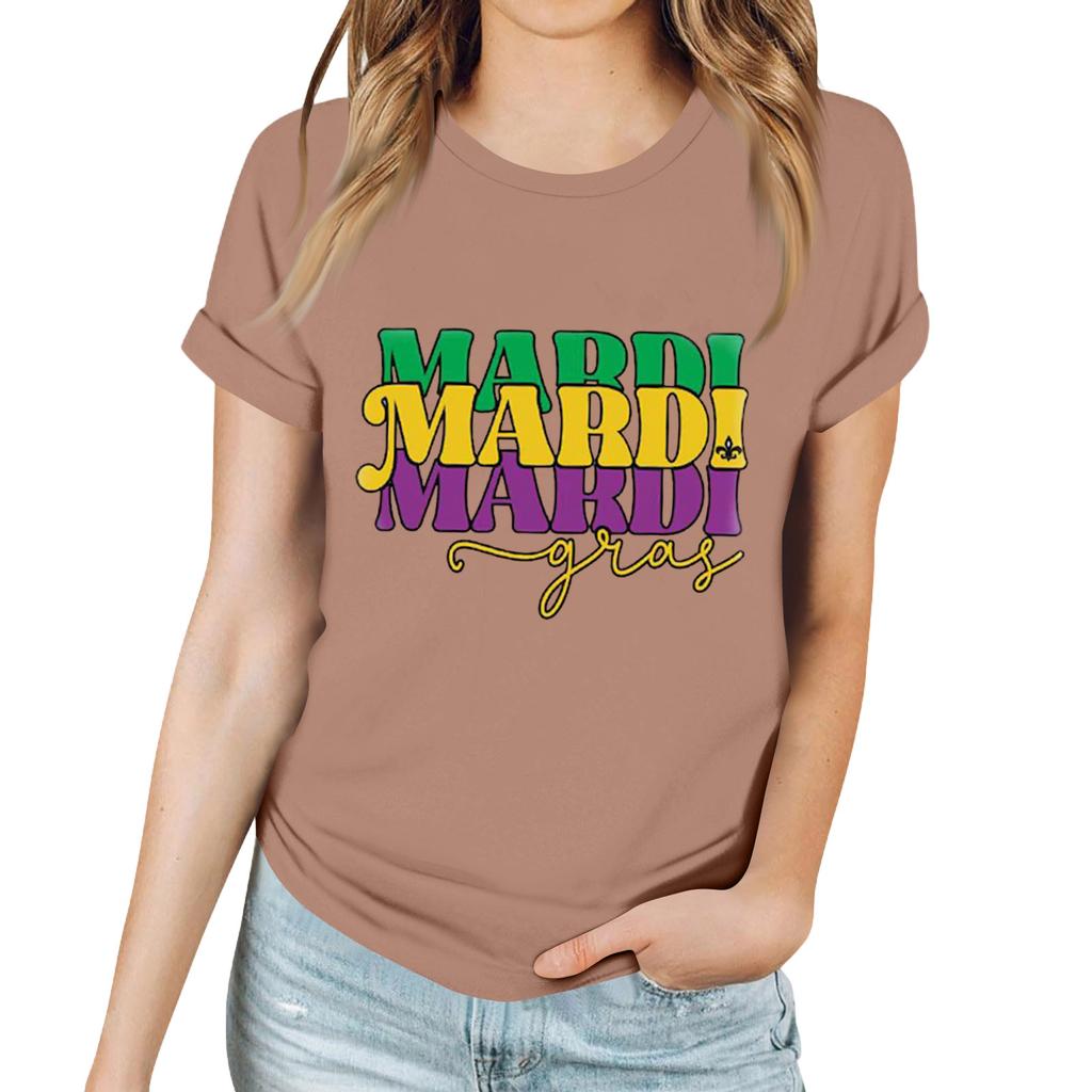 Women's Casual Carnival Print T-Shirt Round Neck Pullover Short Sleeve Top