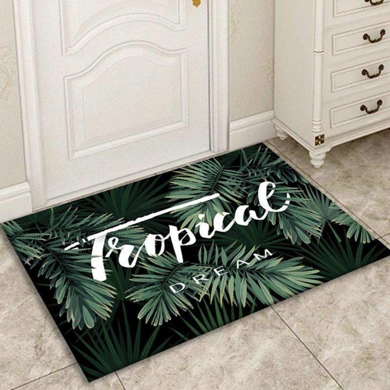 Fresh Leaf Print Door Mat Absorbent Non-Slip Bathroom Kitchen Floor Pad for Bedroom Entrance Bathroom Waterproof Foot Rug Beauty