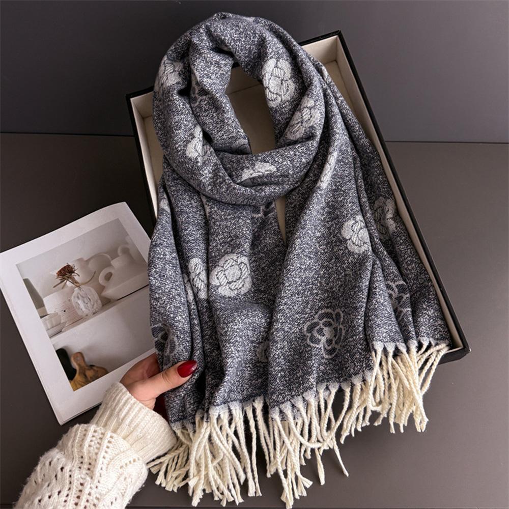 

Luxury Camellia Imitation Cashmere Pashmina Shawl Lady Wrap Warm Winter Scarves Long Tassel Female Foulard Hijab Stoles Scarf 200x67cm