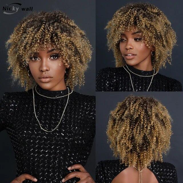 Rotbraune lange lockige Damenperücke mit Pony, hitzebeständige synthetische Perücken, flauschige natürliche Perücken, Fransen, weiches Haar, Party, täglicher Gebrauch