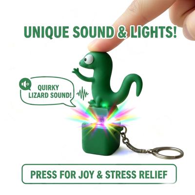 Porte-clés Sonore Bouton Lézard Drôle avec Lumière LED Rechargeable Porte-clés Lézards Jouet Anti-Stress Portable Fidget pour Adultes Enfants