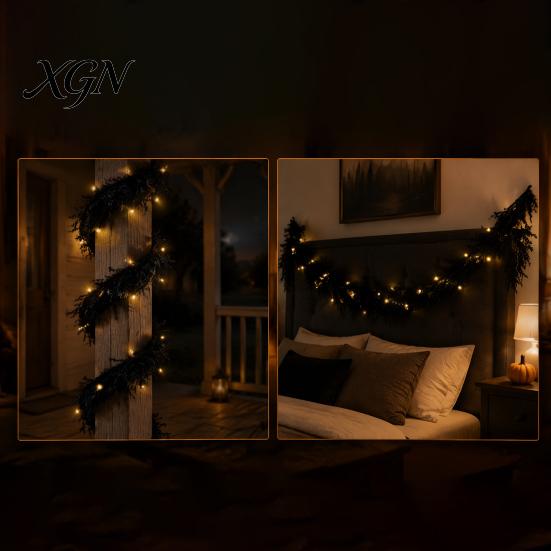 Dark Aesthetic Party Backdrop Props Halloween Lighted Creepy Vine Garland with LED Lights, Black Faux Twig for Mantle Decorative Vines Mantelpiece