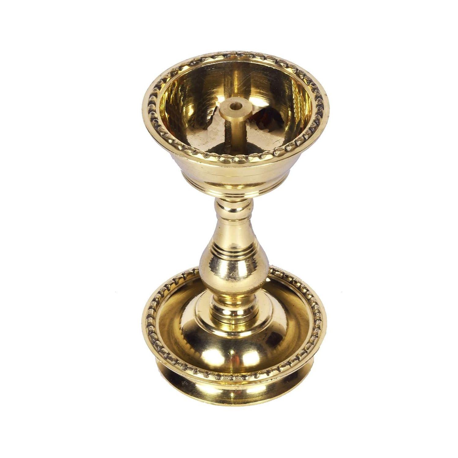 Pure Brass Udupi Nanda Diya, 5-Inch Traditional Oil Lamp for Puja, Akhand Deepam, Kuthu Vilakku, Table Diya