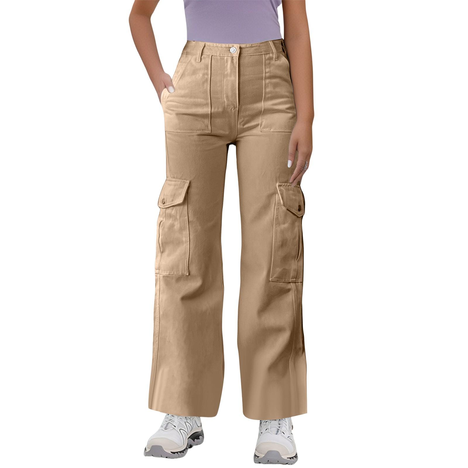 Ladies  Loose Casual Mid Waist Three-Dimensional Pocket Long Waist Color Work Pants XXL хаки