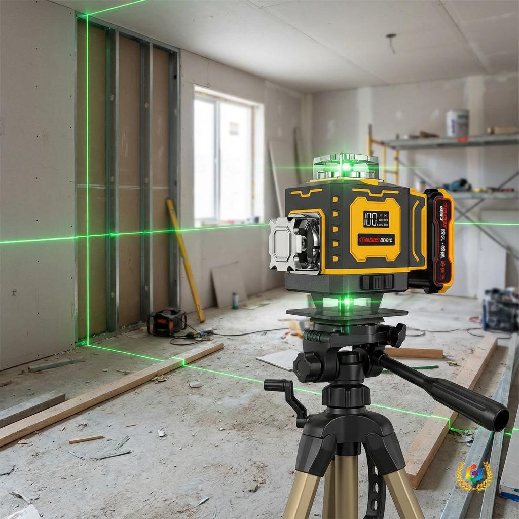 High-Precision Laser 12-Line Green Light Infrared Level Meter with 16 Floor Stickers