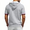 Men's Hooded T-Shirt Short Sleeve Contrast Plaid Cuff Drawstring Breathable Casual Pullover Tops Summer Hooded Tees Men