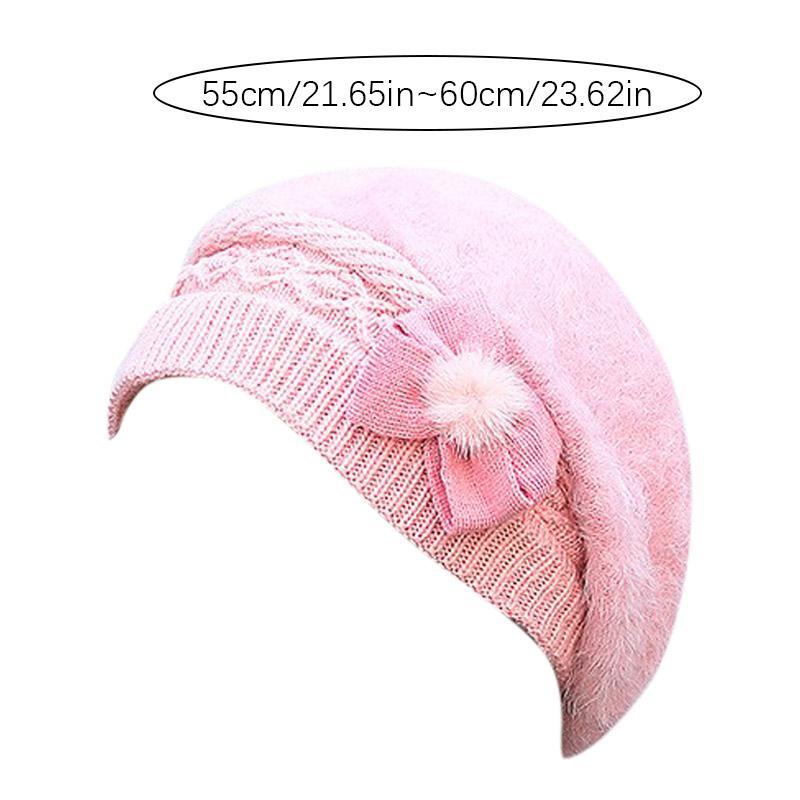 Women Knitted Wool Hats Winter Flower Decorated Warm Female Cap Beanies Fur Hat Gorros Bonnet Soft Breathable Beanie Caps