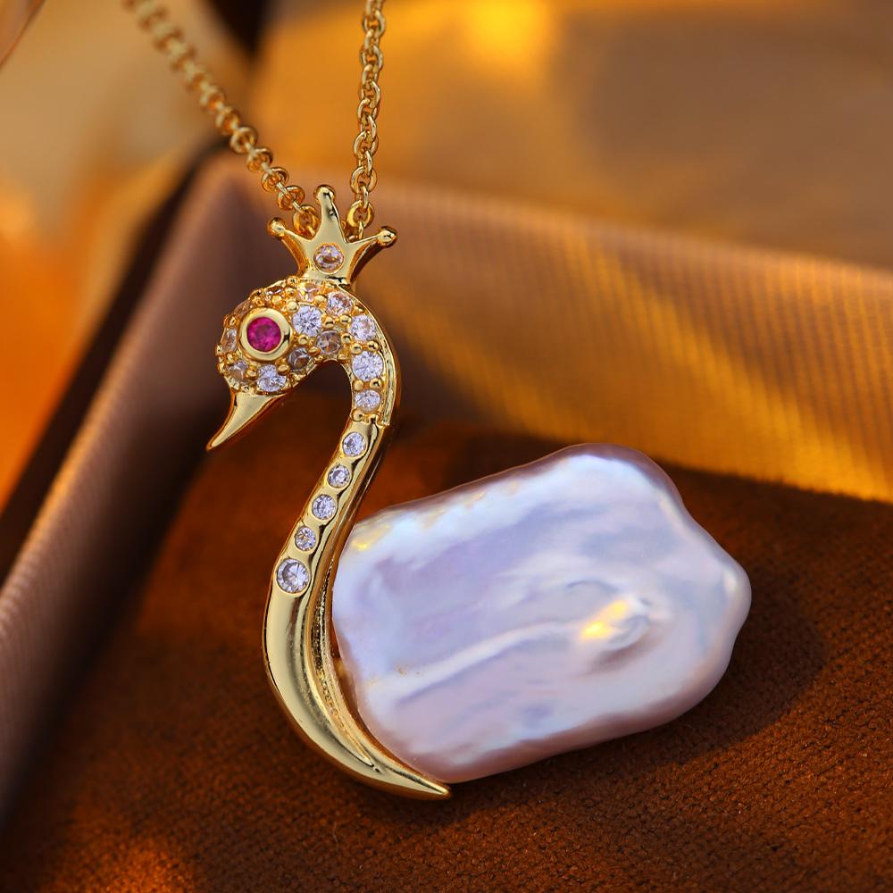 SENIKO Natural Freshwater Big Baroque Pearl Necklaces For Women Fashion Flower Cubic Zirconia Pendant With Chain Birhday Gift