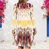 Women Plus Size V Neck Long Sleeve Blue Printed A Line Dress