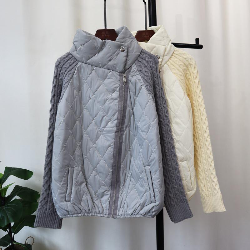 Design Sense Zipper Splicing Cotton Clothes Knitted Cardigan Autumn and Winter New Loose Lazy Wind Sweater Jacket Women