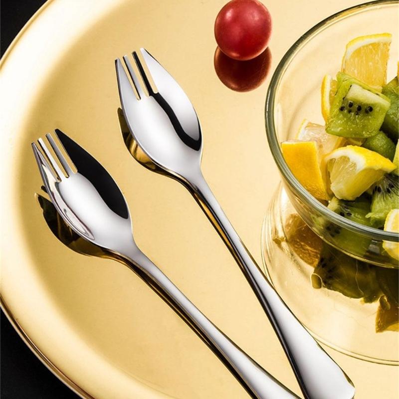 Set of 3 Portable Travel Forks High Shine Camping Spoon Fork Combo Long Handle Spoon Fork Suitable for Outdoor Dining