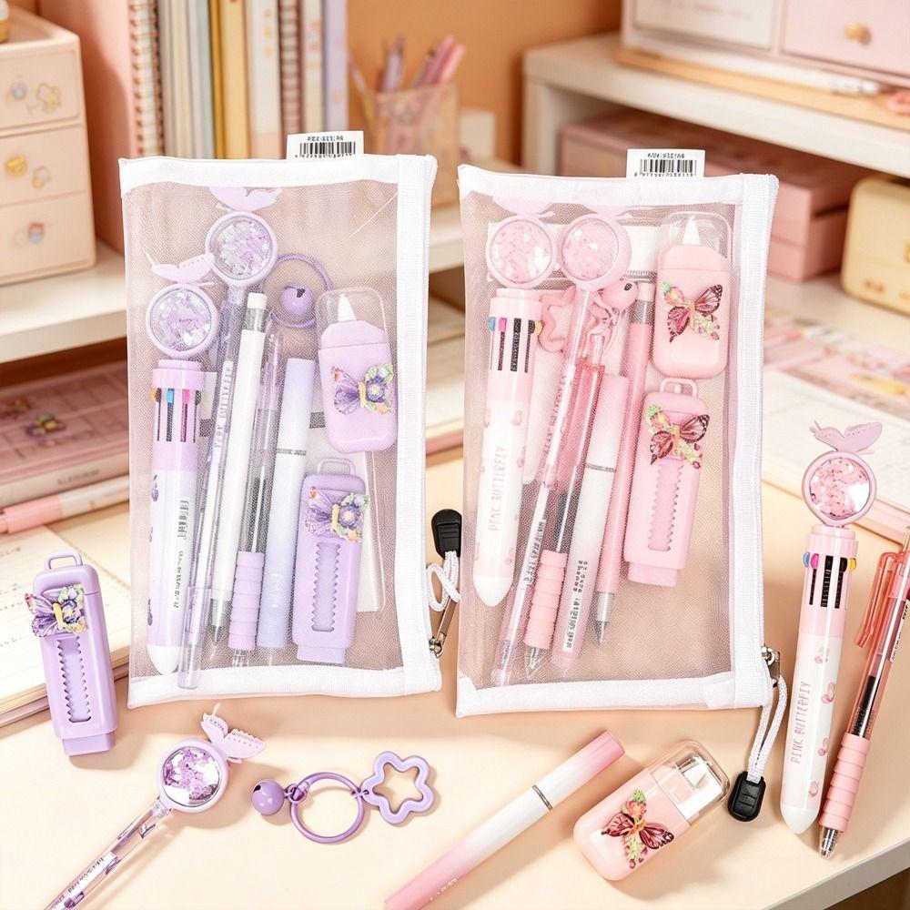 10pcs/Set Butterfly Series Writing Tool Kit Plastic Gel Pens Correction Tape  Children's Day Gifts