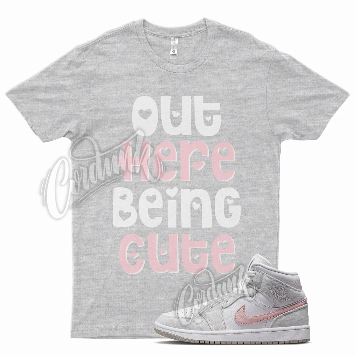 Heather Grey CUTE Shirt for Air J1 1 Mid SE Light Iron Ore Atmosphere Pink L