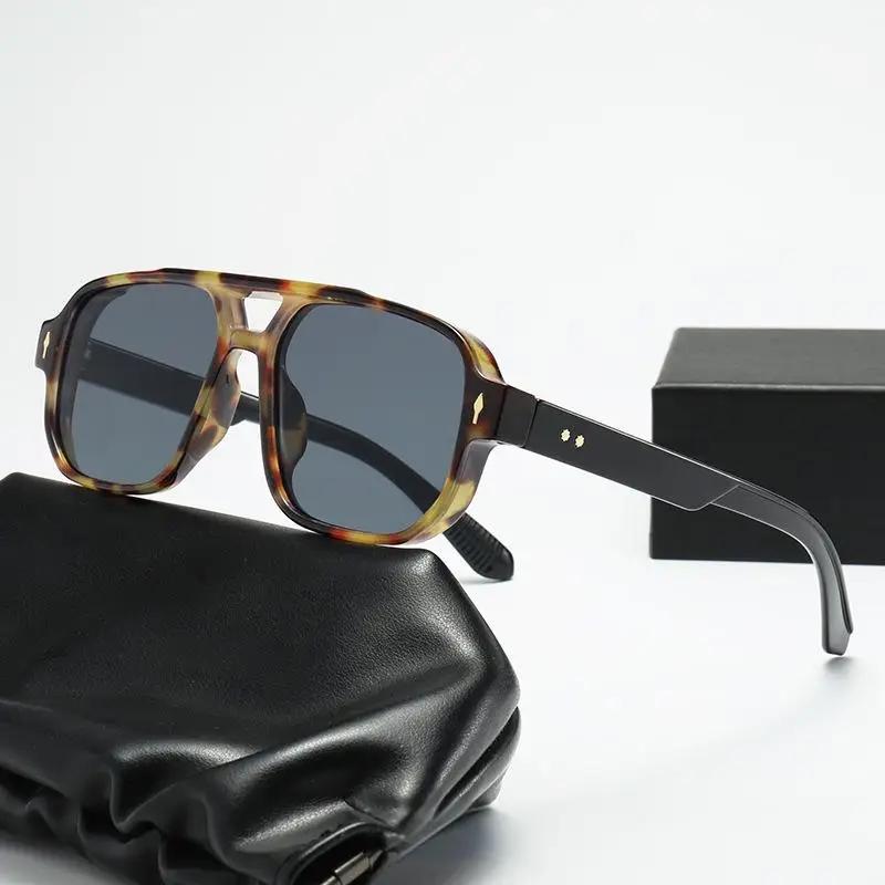Retro Double Bridges Square Sunglasses Women Gradient UV400 Fashion Designer Rivets Men Sun Glasses Travel Eyewear