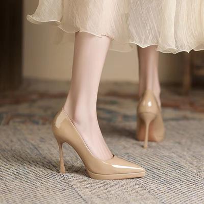 Fashion Autumn Patent Leather Concise Women's Shoes Pointed Toe Office High Heels Pumps Women Sexy Party Wedding Shoes Shallow Nude Red