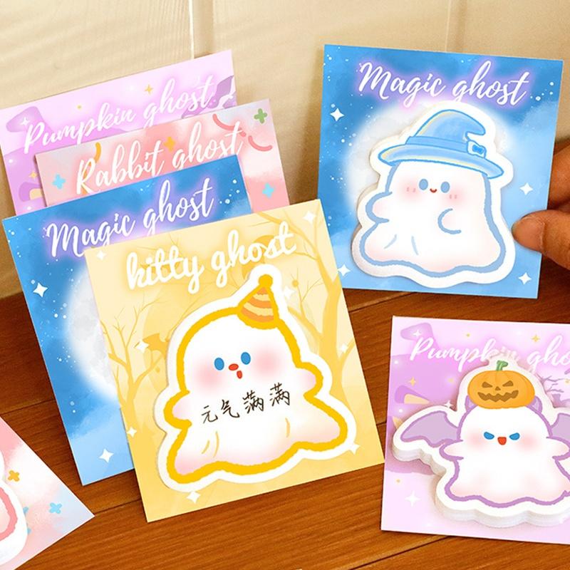 Halloween Ghost Sticky Notes Set 1/4Pcs Reusable Cute Cartoon Die Cut Memo Pad for Study Work Daily Reminder