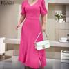 ZANZEA Women Casual V-Neck Solid Color Summer Short Sleeve Dress