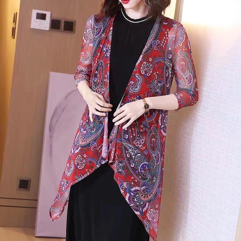 Outer Cardigan Sun Protection Jacket Women's Chiffon Top Mid To Long Summer Casual Vacation Mesh Thin Jacket Women's