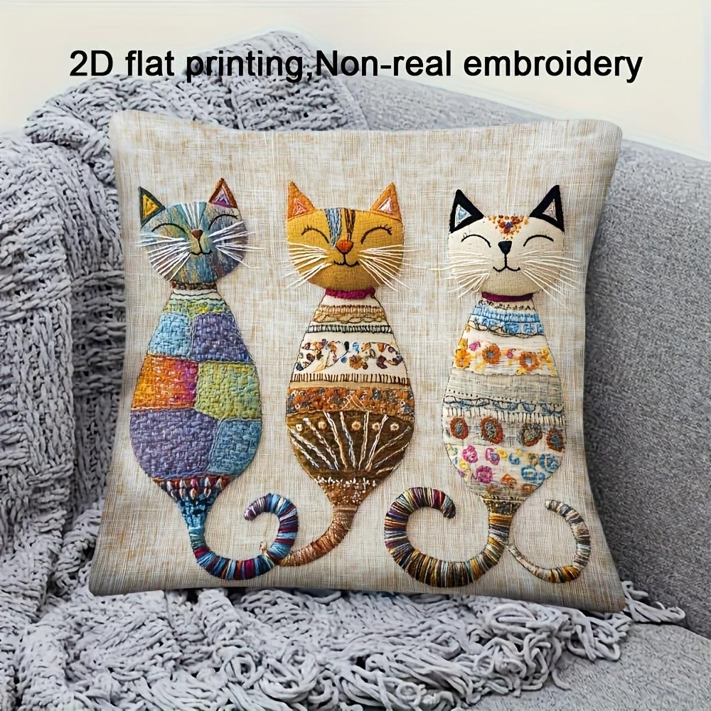 Federa per Cuscino Tre Gatti Colorati Stampa Boho Custodia per Cuscino Trio di Gatti Fantasioso Amante dei Gatti Divano Soggiorno Regalo
