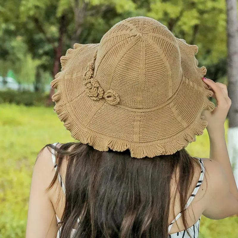 WTEMPO Chapeaux de soleil pliables en tricot pour femme, couleur unie, à large bord, respirants, pour les vacances, les voyages, la plage, printemps-été