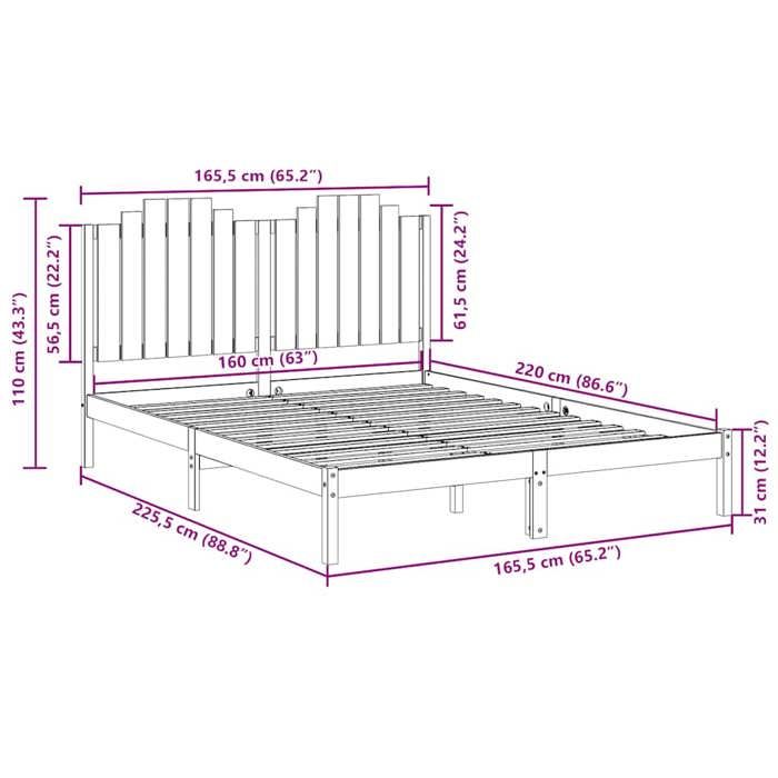 VidaXL Cadre de lit extra long sans matelas 160x220 cm bois massif, meuble de chambre à coucher, sommier, lit en bois, lit, 3309231