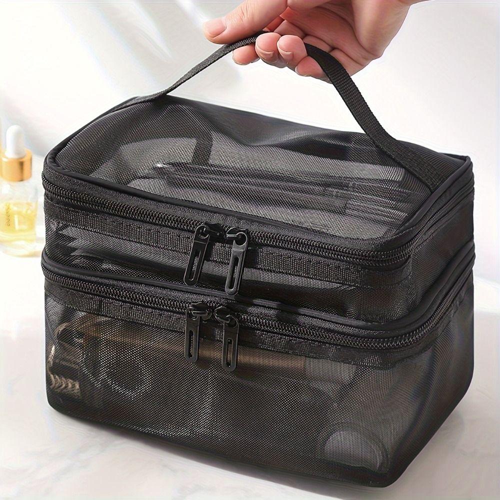 Trousse de Maquillage Sac de Rangement Cosmétiques 1/2/3 Couches Trousse de Maquillage Transparente Sacs Cosmétiques en Maille Voyage